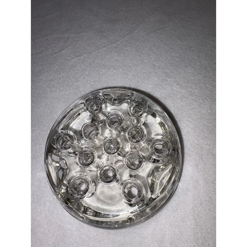Flower Frog 13 Hole Round Dome‎ Floral Vintage Clear Glass  Arranger Heavy Glass